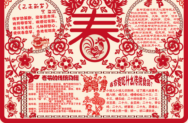 中国传统文化剪纸寒假春节手抄报