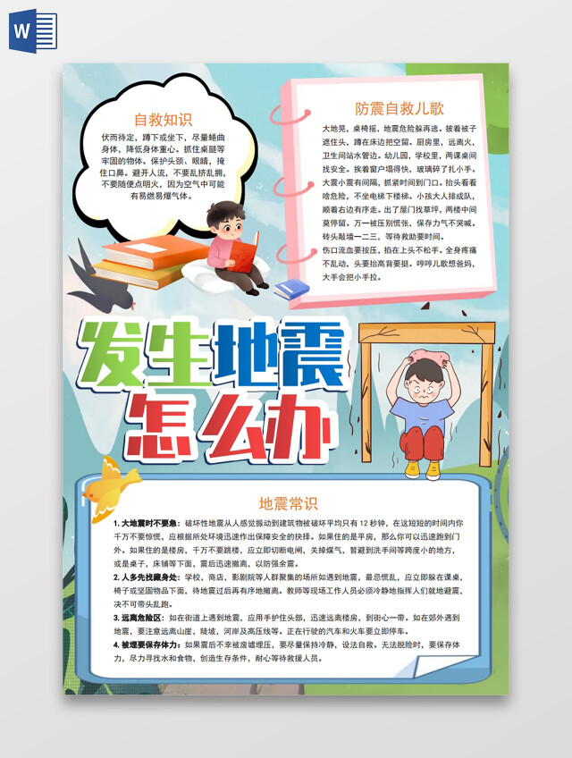 发生地震怎么办小报手抄报
