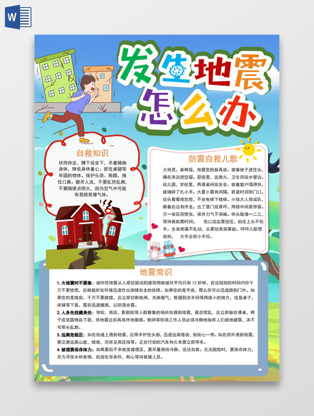发生地震怎么办小报手抄报