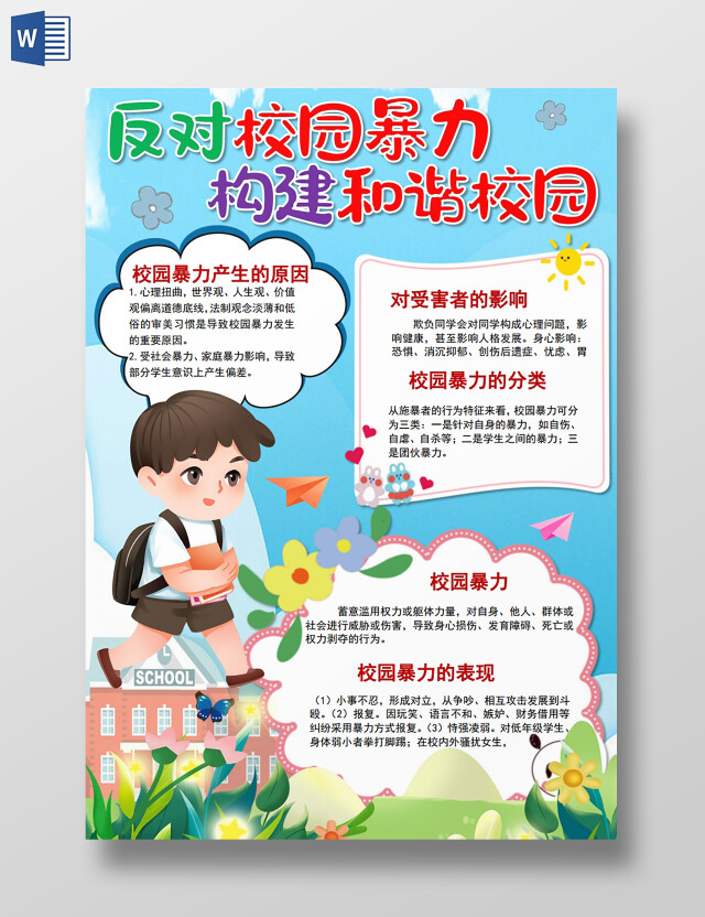 拒绝校园暴力预防校园欺凌绿色校园小报手抄报