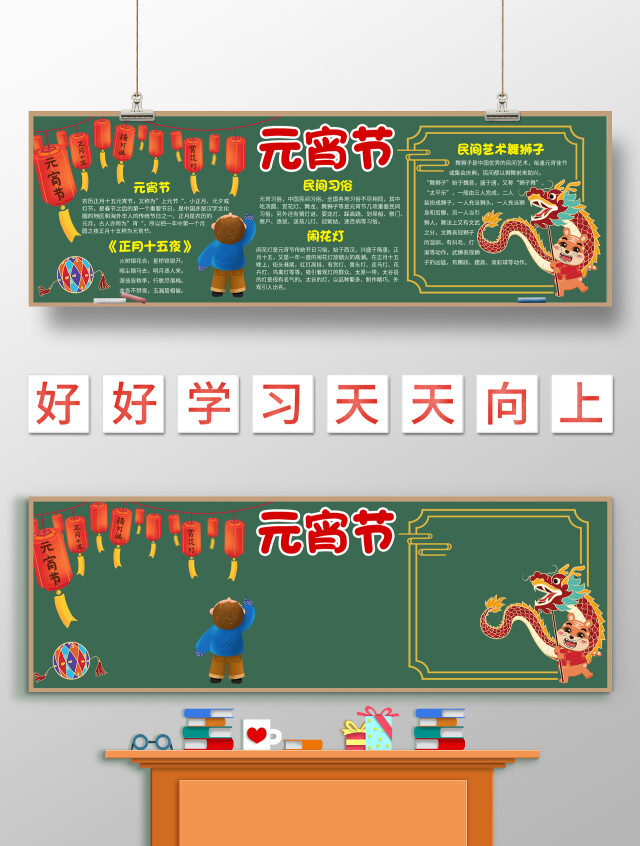 卡通风格正月十五元宵节黑板报春节黑板报