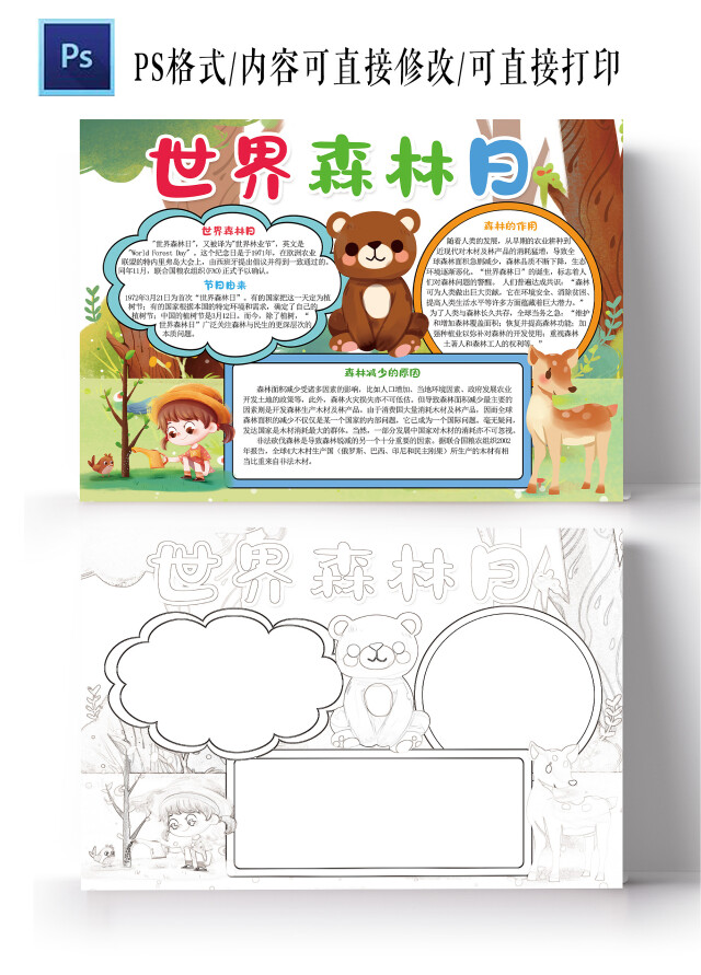 世界森林日手抄报保护森林保护环境电子小报模板