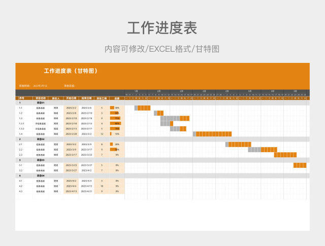 橙色简约工作进度表