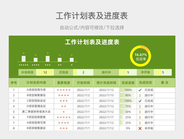 彩色工作计划表及进度表