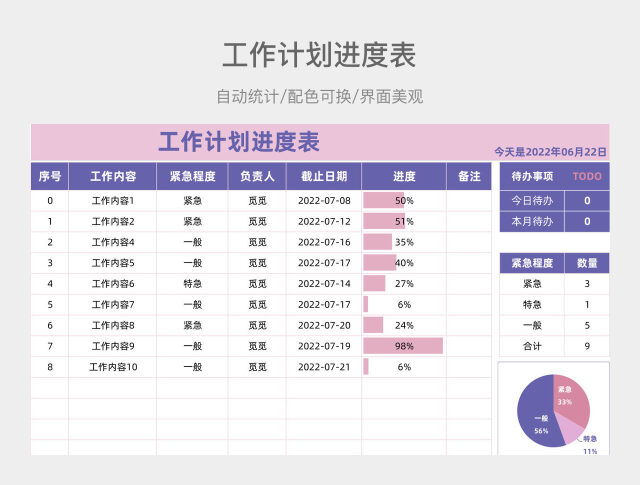 仙草杨梅色工作计划进度表