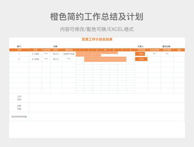 橙色简约工作总结及计划