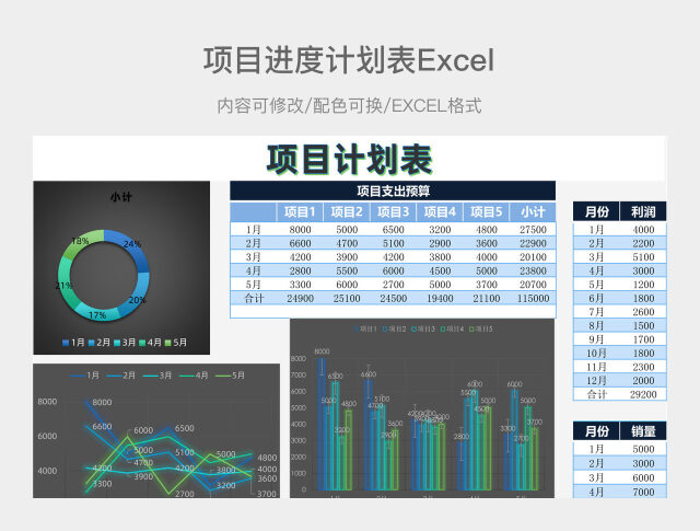 蓝灰简约项目计划表