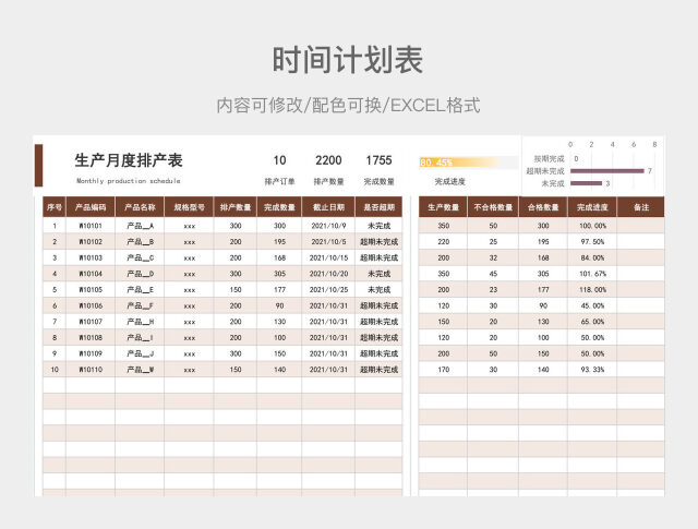 褐色大气生产月度排产表