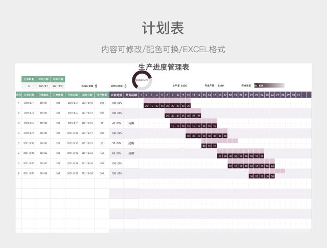 紫色大气生产进度管理表