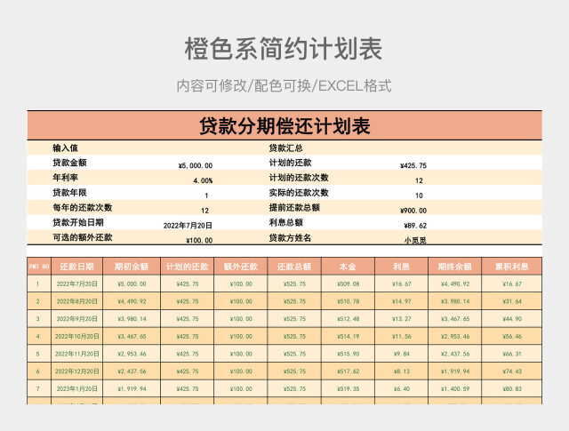 橙色系简约计划表