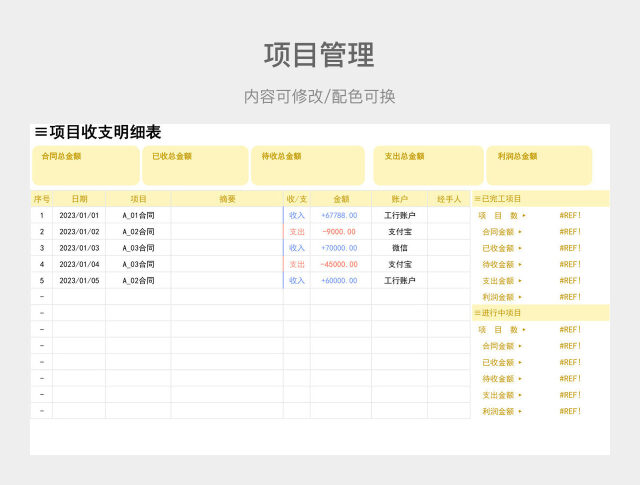 黄色简约项目收支明细表