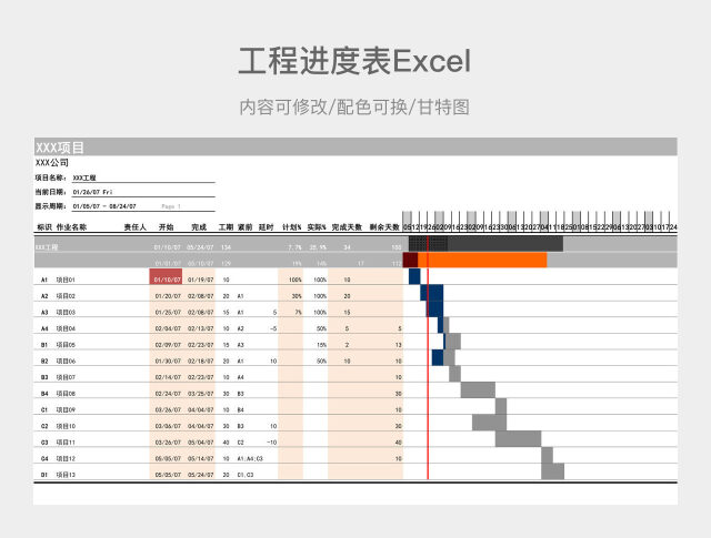 灰色简约甘特图工程进度