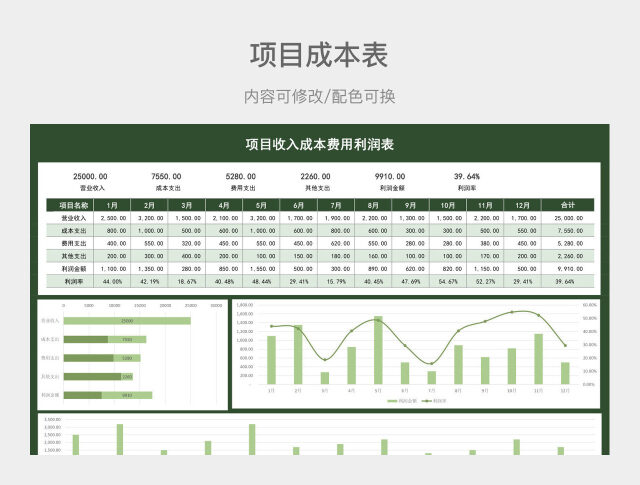 绿色清新项目收入成本费用利润表