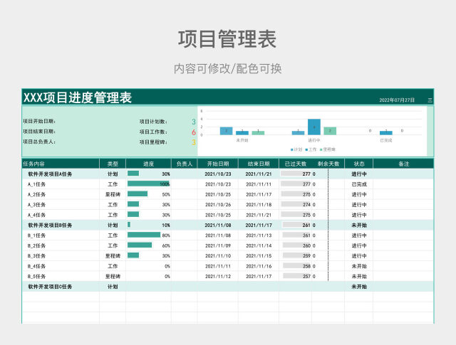 绿色大气项目进度管理表