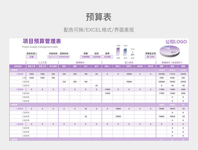 紫色预算表