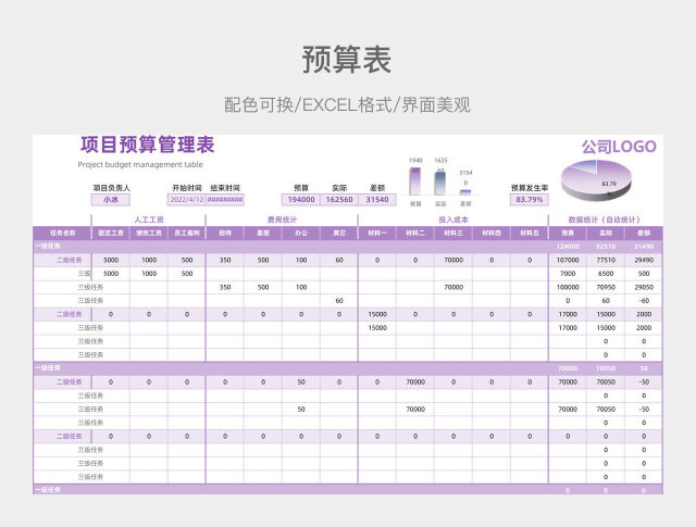 紫色预算表