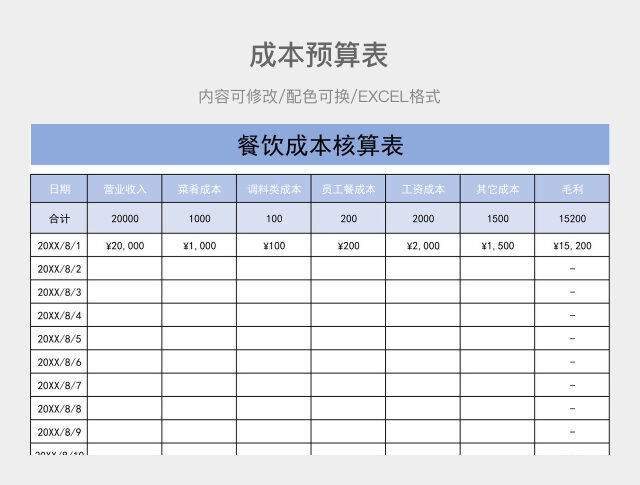 彩色简约成本核算