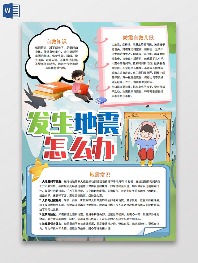 发生地震怎么办小报手抄报