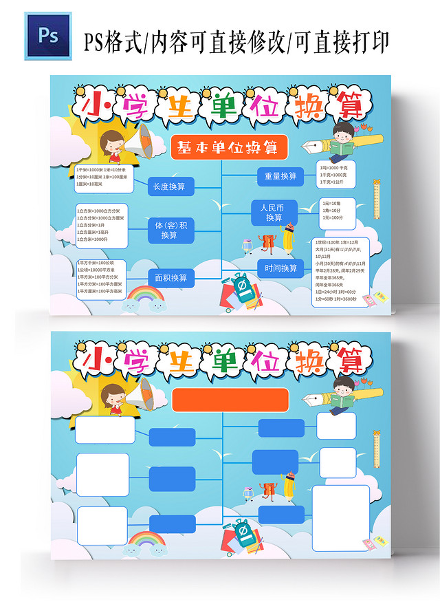 数学单位换算思维导图数学统计儿童思维导向图小报手抄报