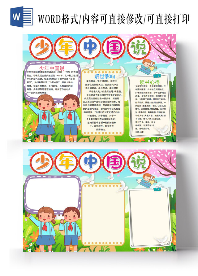少年中国说读书心得朗诵课件红色小报手抄报