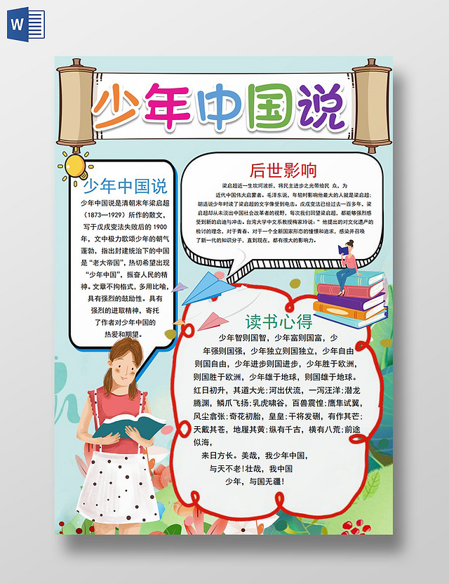 少年中国说读书心得朗诵课件红色小报手抄报