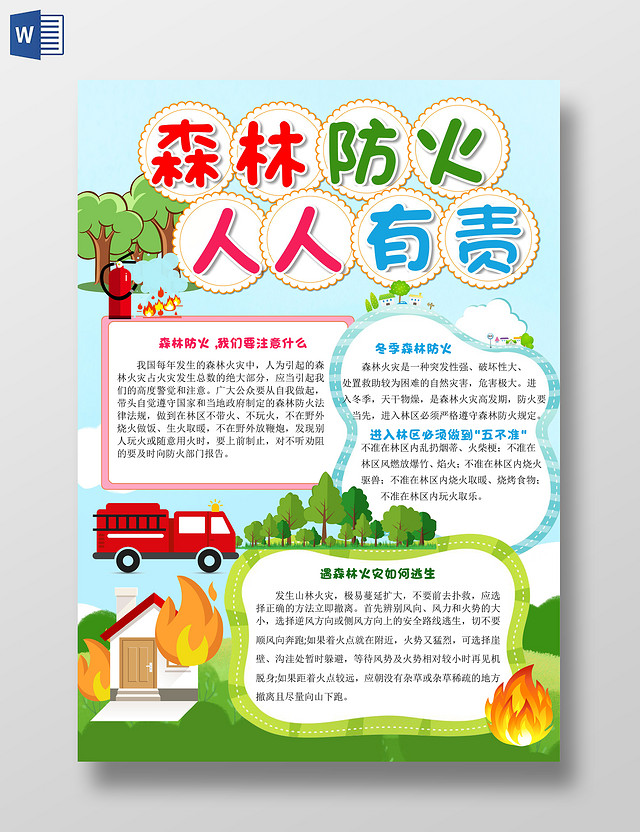 绿色卡通森林防火人人有责小报手抄报卡通小报手抄报