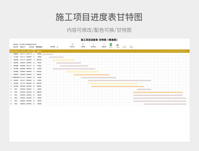 黄色施工项目进度表-甘特图