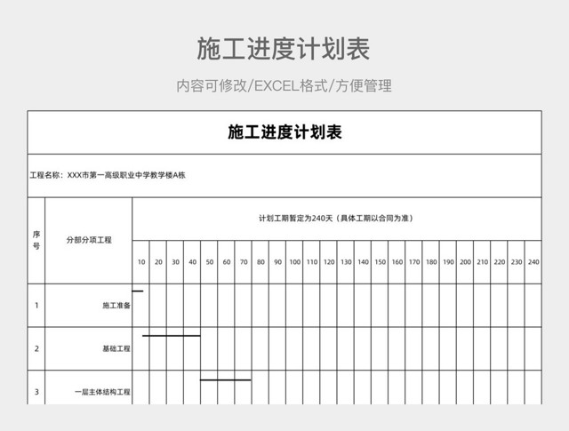 施工进度计划表EXCEL模板