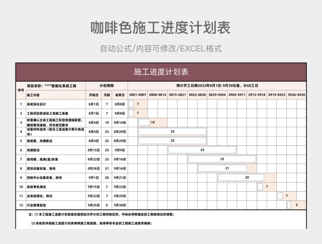 咖啡色施工进度计划表