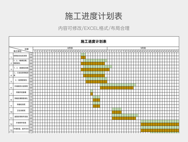 简约风格施工进度计划表