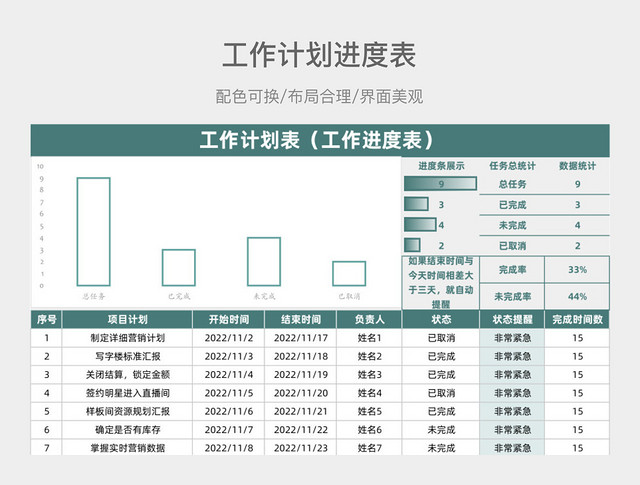 清新绿色工作计划进度表