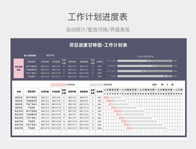 紫色简约工作计划进度表甘特图