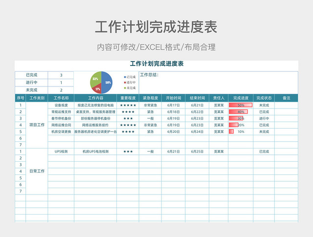 简约风格工作计划完成进度表