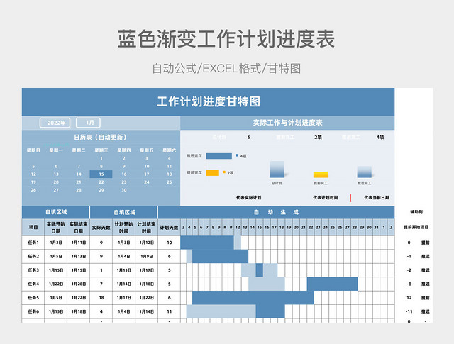 蓝色渐变工作计划进度甘特图