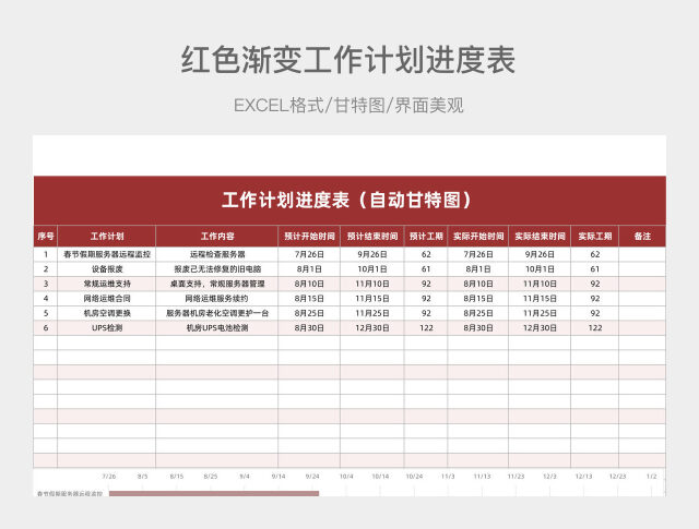 红色渐变工作计划进度表