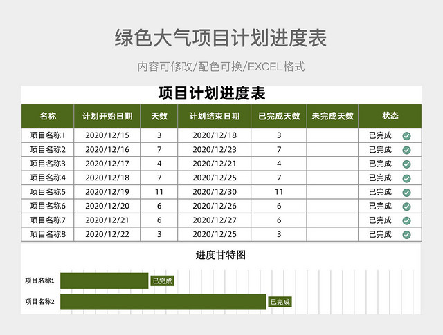 绿色大气项目计划进度表