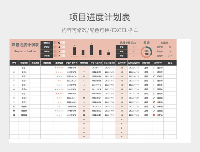 红色大气项目进度计划表