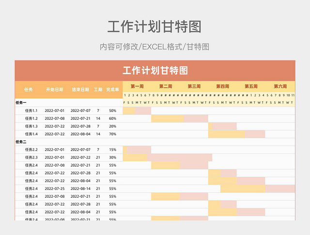 彩色工作计划甘特图