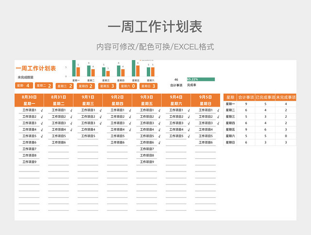橙色简约一周工作计划表