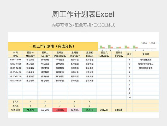 淡黄色简洁一周工作计划表