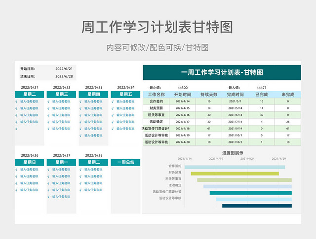 一周工作学习计划表甘特图