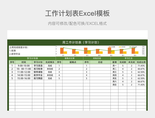 绿色简约工作计划表