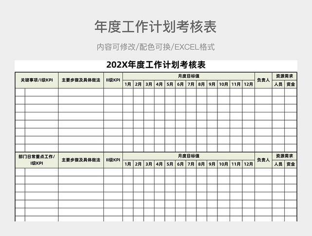 绿色清新年度工作计划考核表