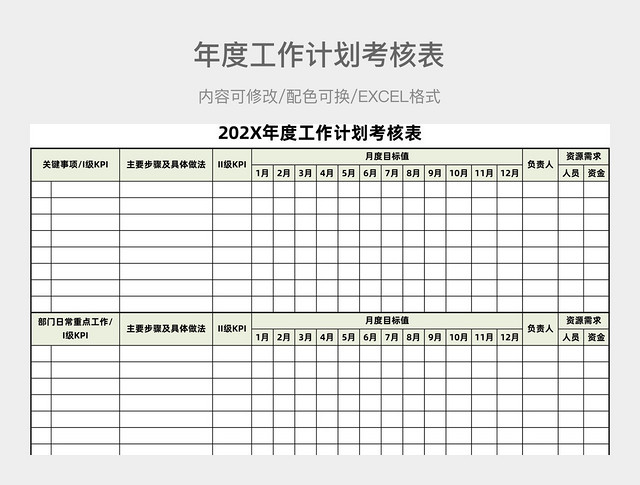 绿色清新年度工作计划考核表