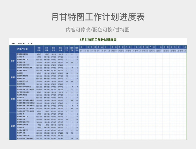 月甘特图工作计划进度表EXCEL模板