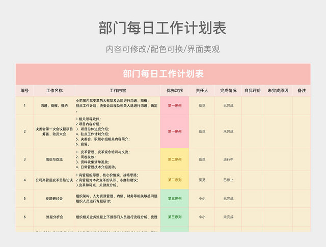 蜜桃麻薯部门每日工作计划表