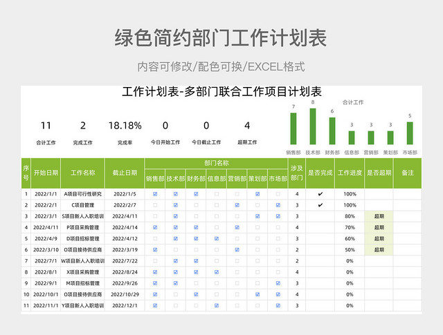 绿色简约部门工作计划表