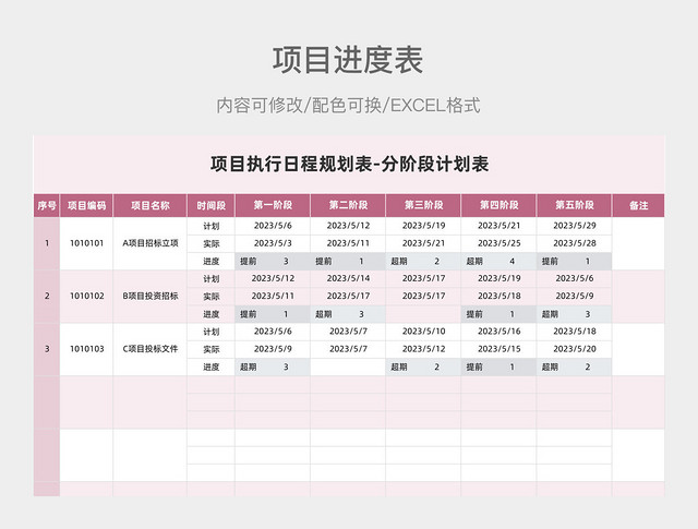 粉色清新项目执行日程规划表-分阶段计划表