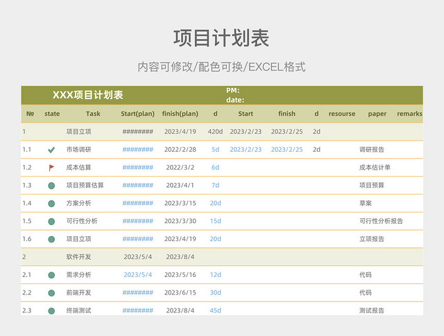 黄绿色简约XXX项目计划表
