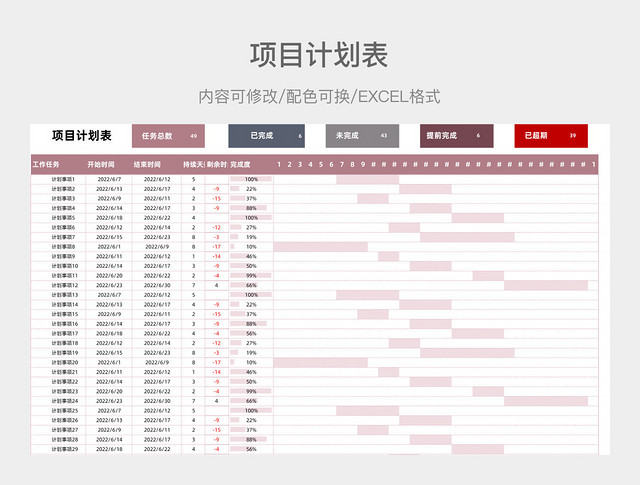 粉色小清新项目计划表